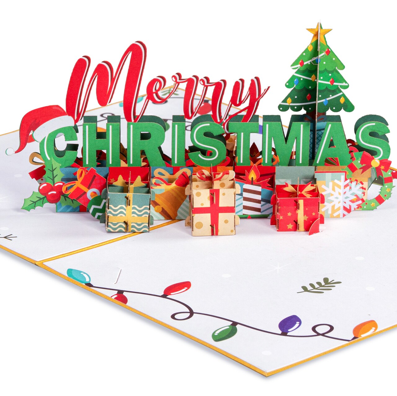 Paper Love Pop Up Christmas Card, 3D Merry Christmas, for Christmas or Holidays, 5" x 7" Cover - Includes Envelope and Removable Note Tag